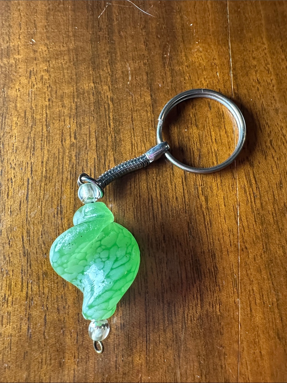 Green Swirl Design Blown Glass  Keychain